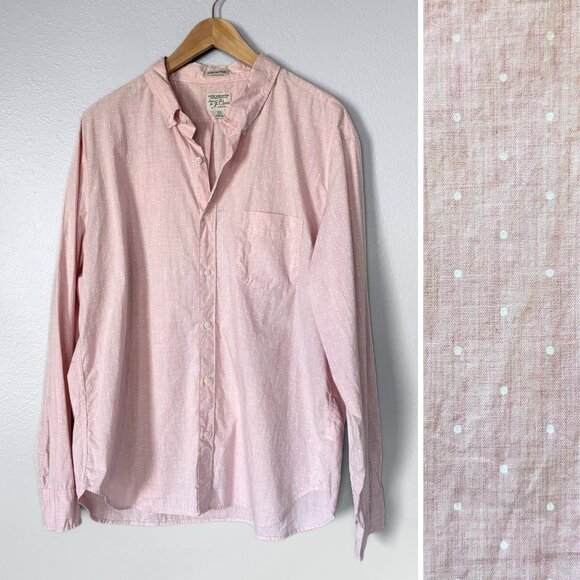 J.Crew Light Pink Polka Dot Organic Cotton Button Down Shirt Mens Size XL Preppy - Picture 1 of 12